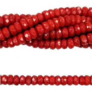 DYED RED CORAL FACETED ROUNDEL 3X6MM
